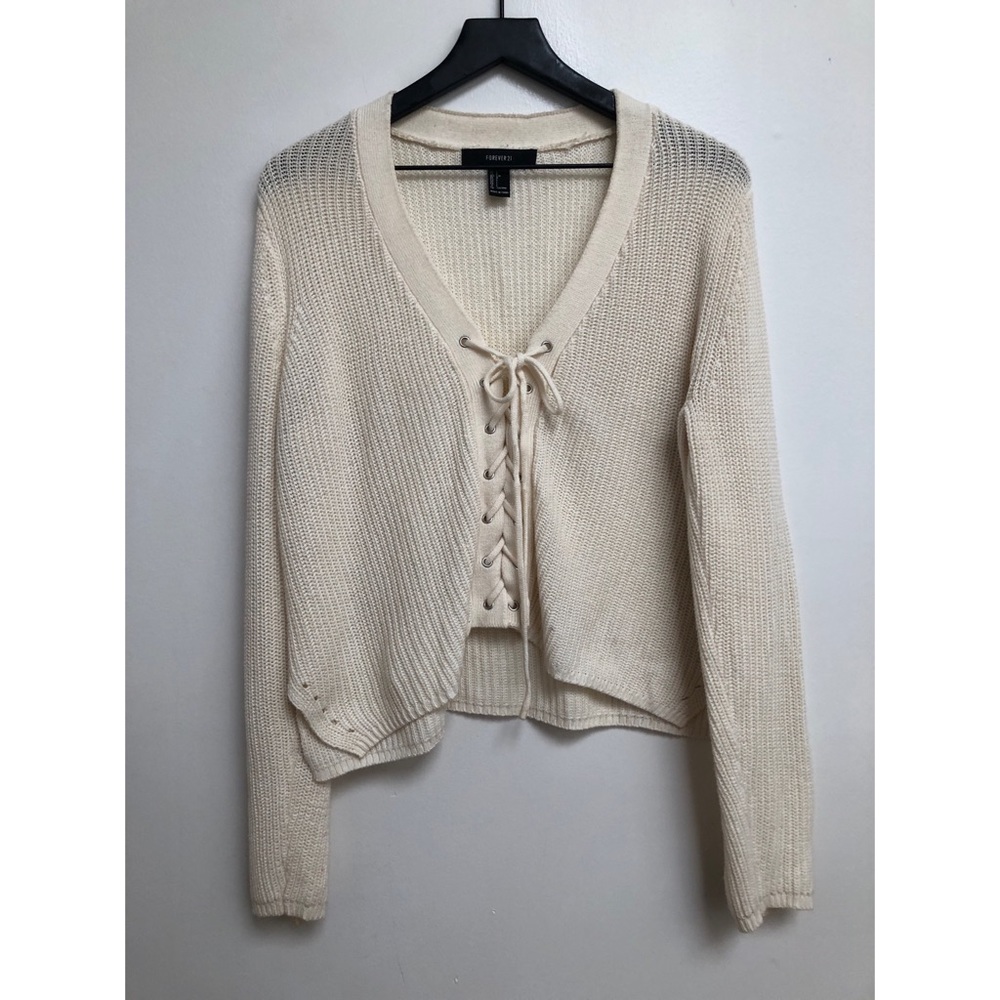 F21 front lace up easy cardigan - Large